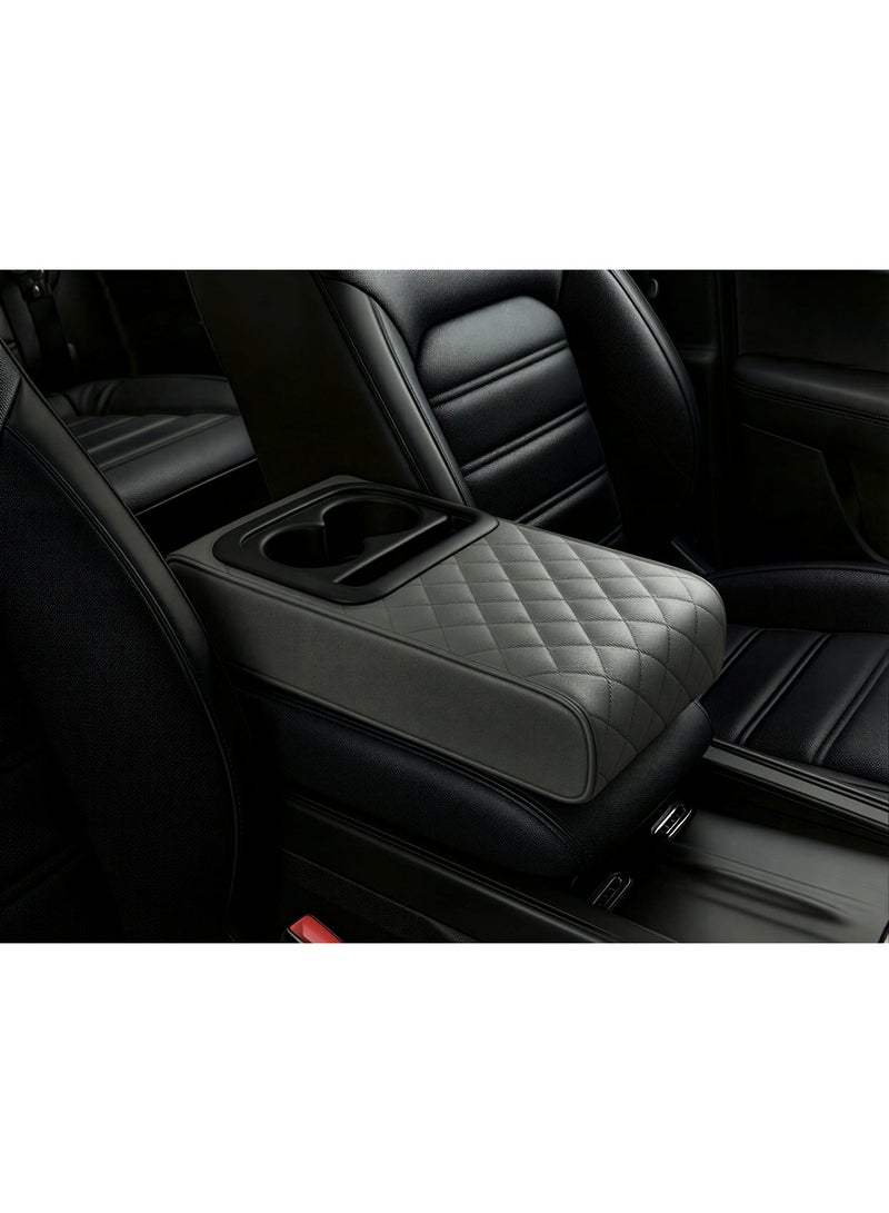 general Car armrest cushion, thick lining with cup holders, multi-color storage organizer, ideal for car center console and driver comfort - grey - Image 1